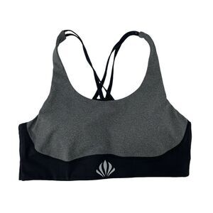 Lotus V Fit Sports Bra Size L Gray Black Racerback Keyhole Back Wireless Yoga